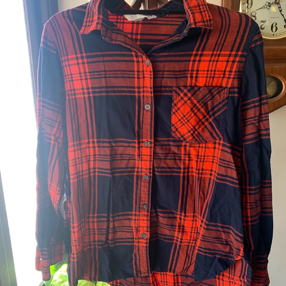 Red and Blue Plaid Button-Up Shirt